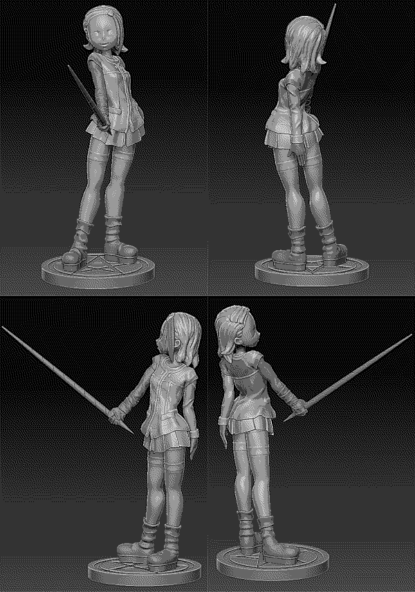 Four panel image containing Zscupt renders of Doppelganger Mirai from all four cardinal directions.