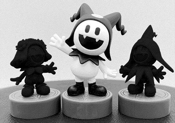 A gachapon Jack Frost standing next to unpainted figures of Waka Maeda's Strawberry Frost and Petit Frost.