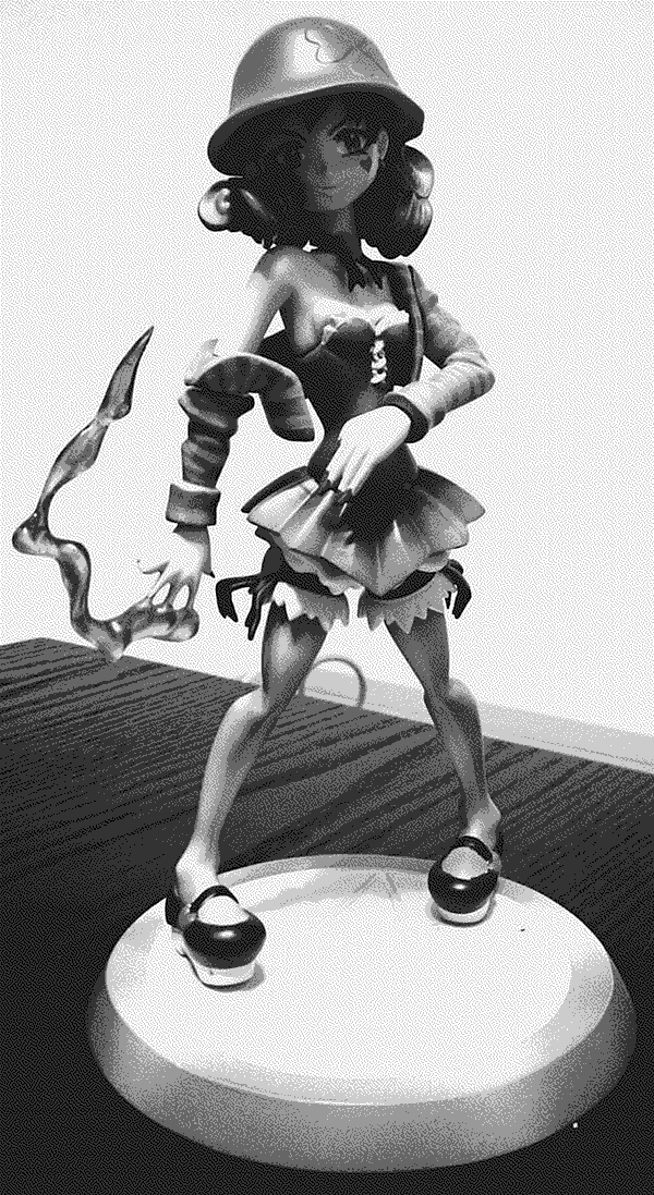 Figure of Elegy standing over a sigil with a burning blue flame in one hand, her shoulder exposed.