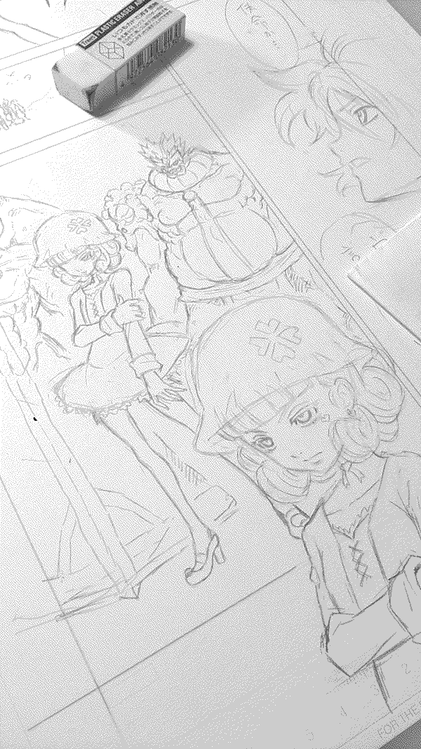 Draft pages of the extra chapter added for volume 3 of the re:BOMBOM reprint of the Devil Children manga.