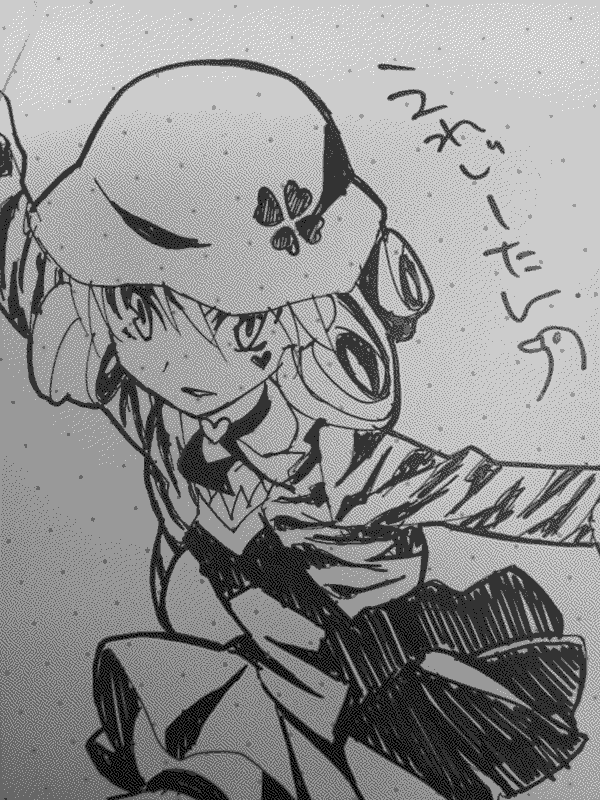 A professional animator's ink drawing of Elegy, in the middle of a spellcasting pose.