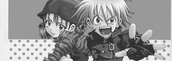 Elegy and Setsuna standing together, posing.