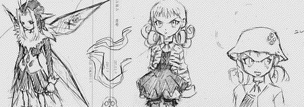 An early character planning sketch of Elegy and Zebul