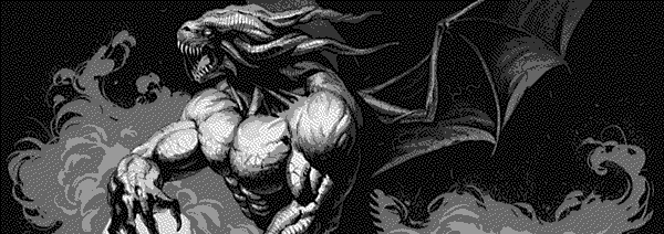 A greater demon standing from a fiery landscape.